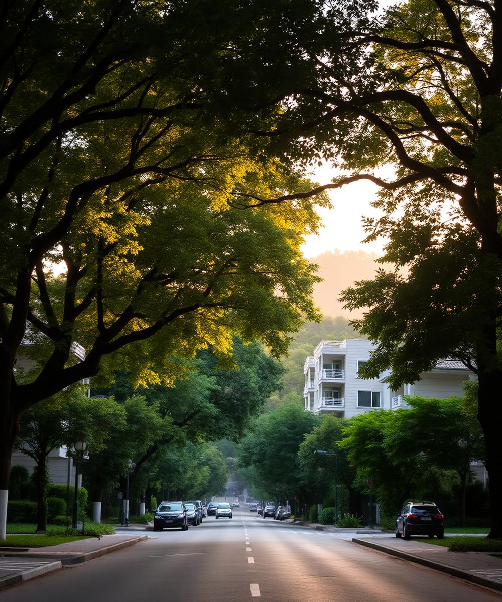 Calle arborizada de Laureles cerca de La 70 en Medellín